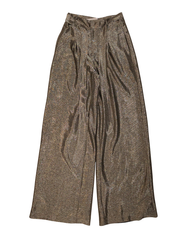 Intermix - Silver Metallic Wide Leg Pants Sz S - Current Boutique