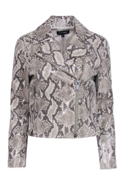 Current Boutique-Intermix - Beige & Black Leather Snake Print Embossed Moto Jacket Sz P