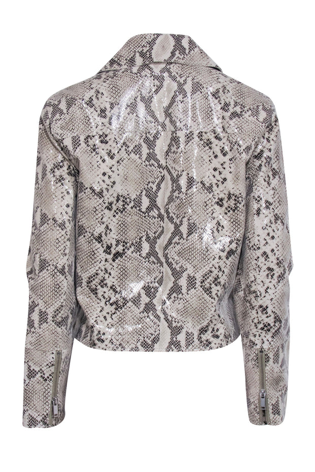 Current Boutique-Intermix - Beige & Black Leather Snake Print Embossed Moto Jacket Sz P