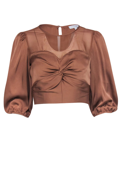 Current Boutique-Intermix - Tan Silk Crop Seeve Crop Top Sz 0