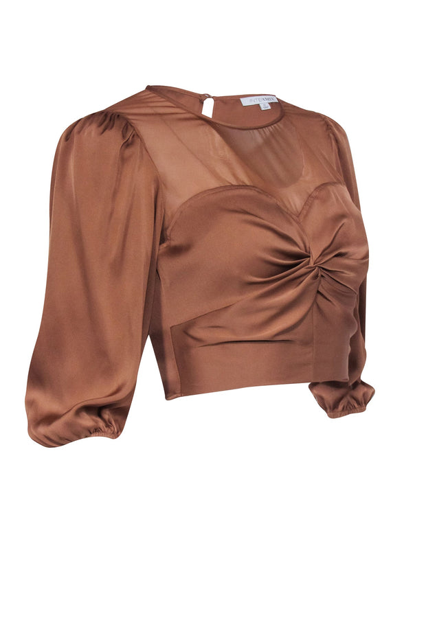 Current Boutique-Intermix - Tan Silk Crop Seeve Crop Top Sz 0