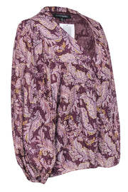 Current Boutique-Intermix - Maroon & Beige Paisley Long Sleeve Blouse Sz L