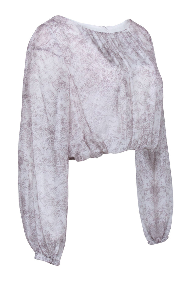 Current Boutique-Intermix - White & Grey Snake Skin Print Long Sleeve Top Sz M