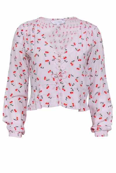 Current Boutique-Intermix - Light Pink w/ Red Cherry Print Long Sleeve Top Sz XS