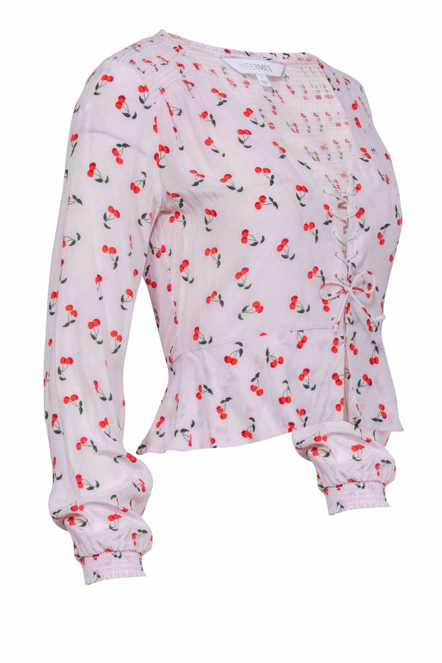 Current Boutique-Intermix - Light Pink w/ Red Cherry Print Long Sleeve Top Sz XS