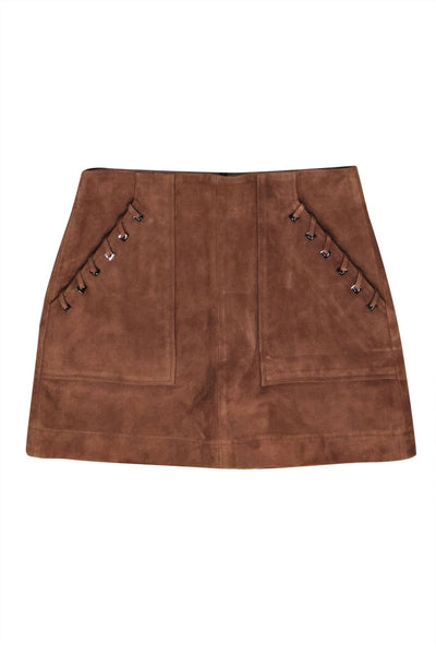 Current Boutique-Intermix - Light Brown Goat Suede Whipstitch Mini Skirt Sz 6