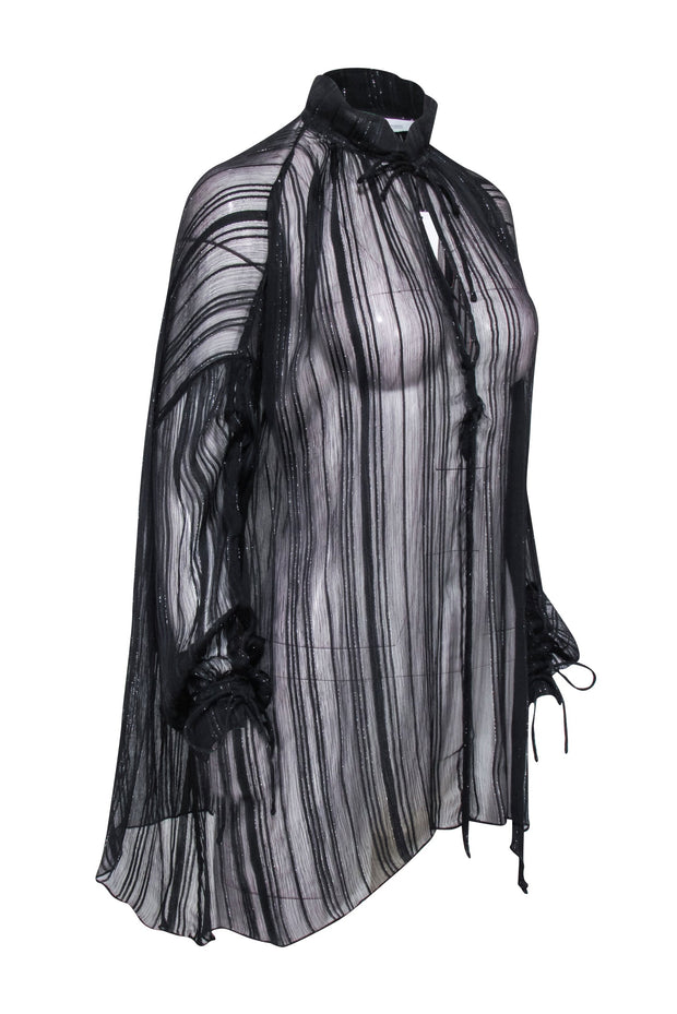 Current Boutique-IRO - Black Metallic Detail Semi Sheer Blouse Sz 2