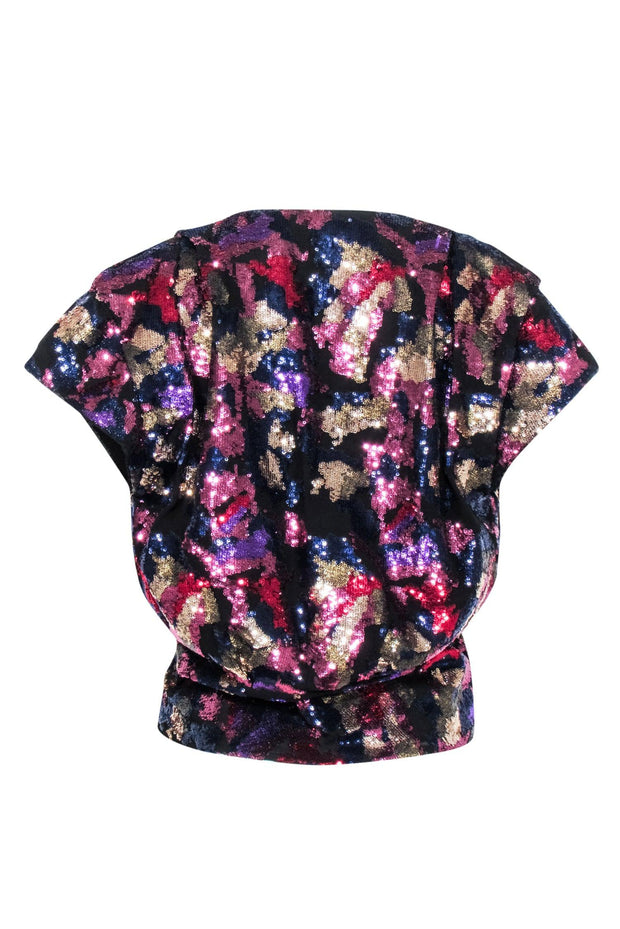 Current Boutique-IRO - Black w/ Multicolored Abstract Sequin Pattern "Eskie" Top Sz XS