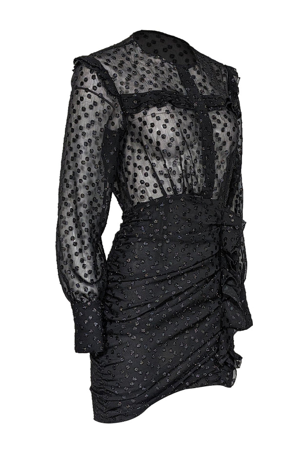 Current Boutique-Isabel Marant - Black Semi Sheer Metallic Polka Dot Ruffle Detail Dress Sz 4