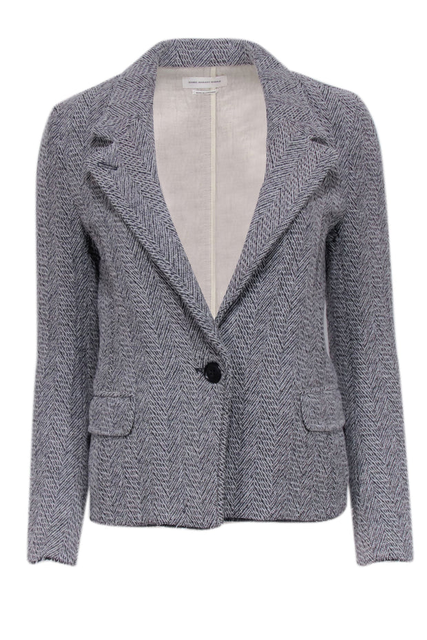 Current Boutique-Isabel Marant Etoile - Grey & Ivory Chevron Blend Blazer Sz 4