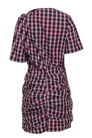 Current Boutique-Isabel Marant Etoile - Black w/ Red & Cream "Oria" Shirred Check-Print Dress Sz 10