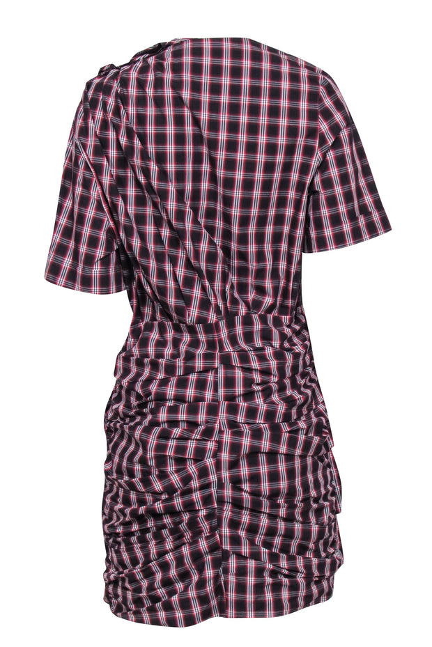 Current Boutique-Isabel Marant Etoile - Black w/ Red & Cream "Oria" Shirred Check-Print Dress Sz 10