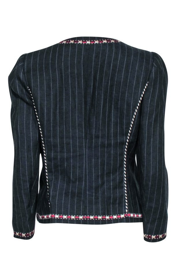 Current Boutique-Isabel Marant Etoile - Navy Pinstripe Crop Jacket w/ Embroidery Sz XL