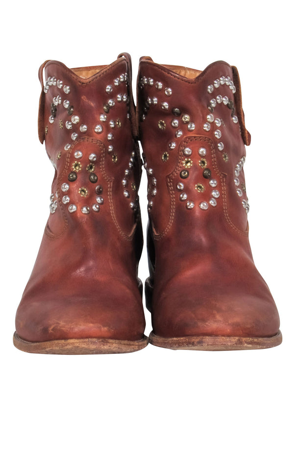 Current Boutique-Isabel Marant - Brown Distressed Leather Booties w/ Silver Studs Sz 10