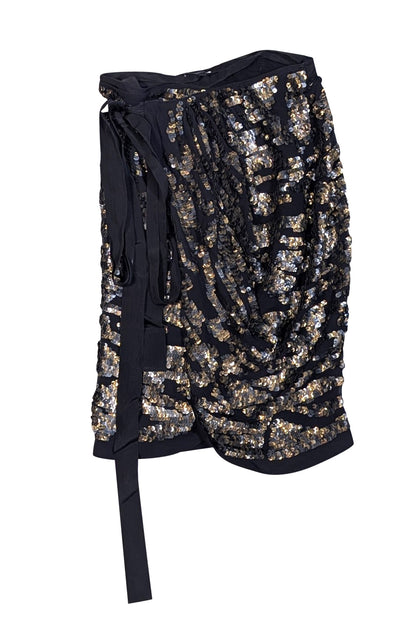 Isabel Marant - Black &amp; Hold Sequin Wrap Skirt Sz 4 - Current Boutique