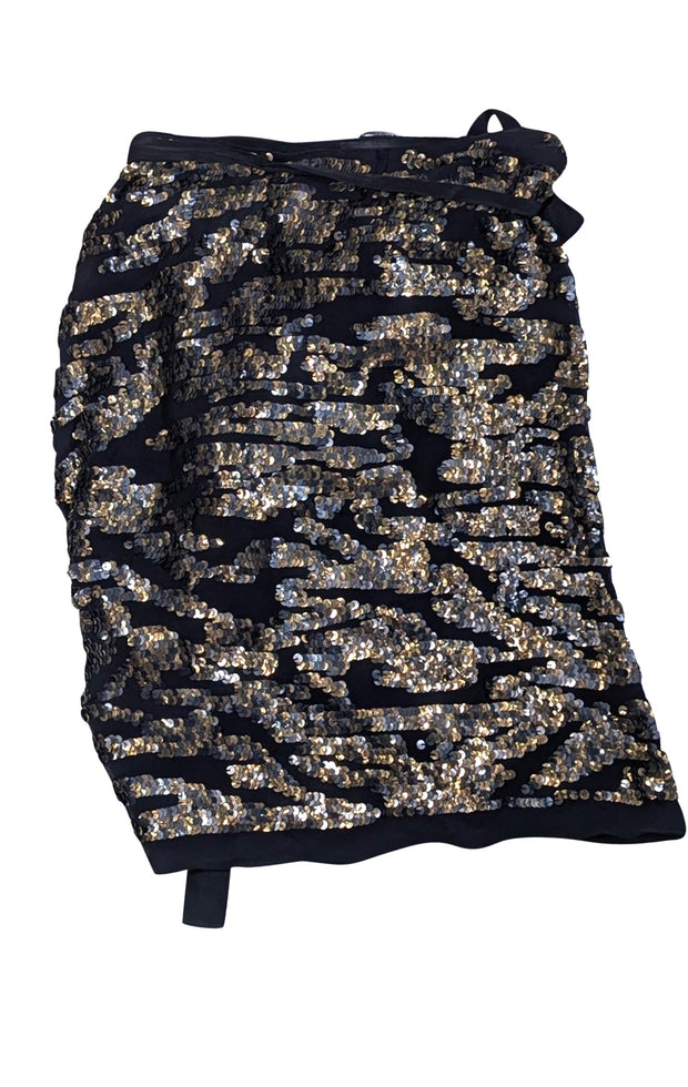 Isabel Marant - Black &amp; Hold Sequin Wrap Skirt Sz 4 - Current Boutique