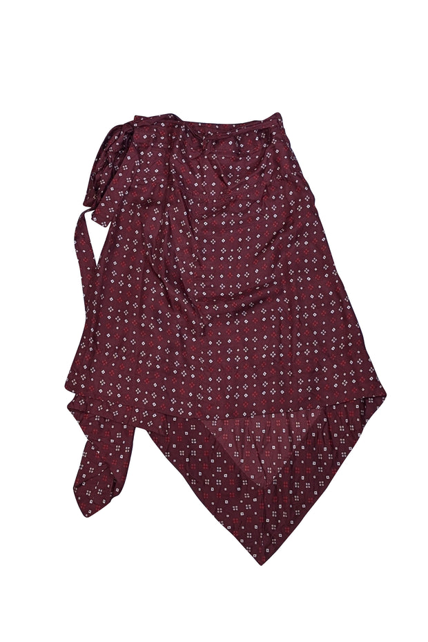 Isabel Marant - Maroon, Cream, & Red Print Silk Wrap Skirt Sz 6 - Current Boutique