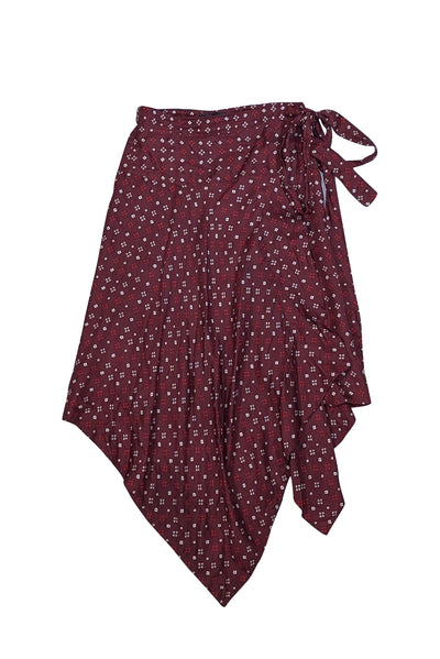 Isabel Marant - Maroon, Cream, & Red Print Silk Wrap Skirt Sz 6 - Current Boutique