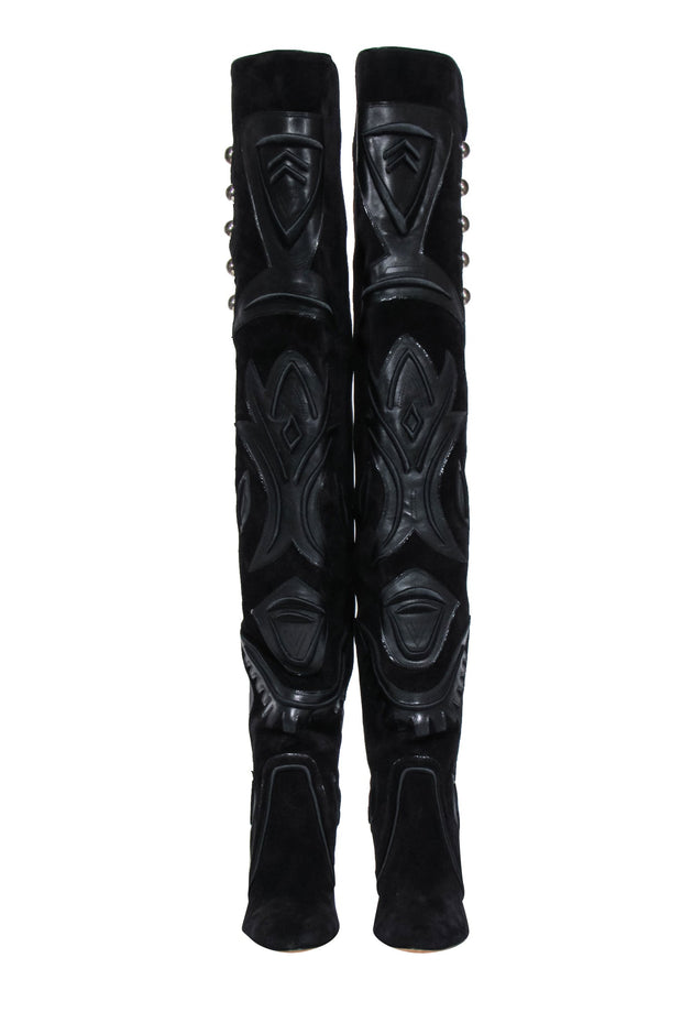 Current Boutique-Isabel Marant - Black Suede & Leather "Becky" Embellished Boots Sz 8