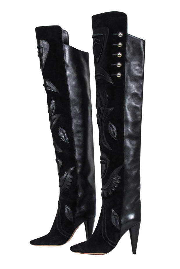 Current Boutique-Isabel Marant - Black Suede & Leather "Becky" Embellished Boots Sz 8
