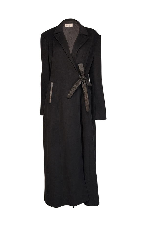 Ivan Grundahl - Black Cashmere Long Coat w/ Leather Belt Sz 14 - Current Boutique