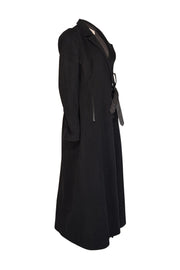 Ivan Grundahl - Black Cashmere Long Coat w/ Leather Belt Sz 14 - Current Boutique