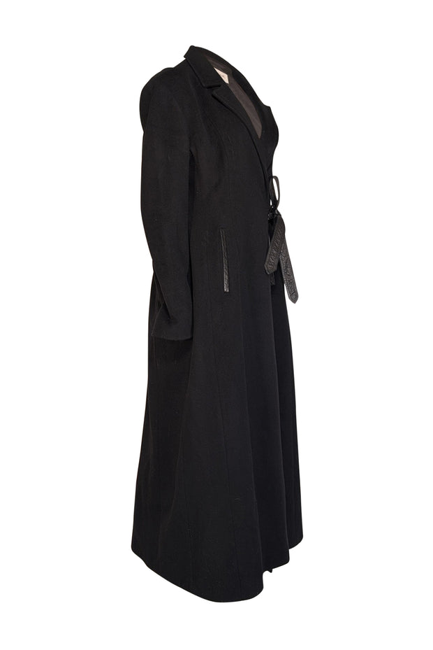 Ivan Grundahl - Black Cashmere Long Coat w/ Leather Belt Sz 14 - Current Boutique