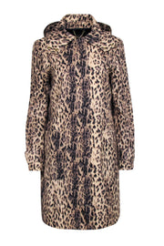 Current Boutique-J.Crew - Beige & Black Leopard Print Hooded Trench Coat Sz 8