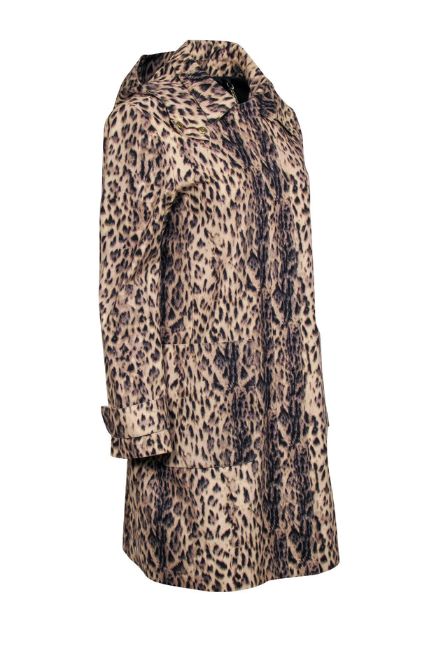 Current Boutique-J.Crew - Beige & Black Leopard Print Hooded Trench Coat Sz 8