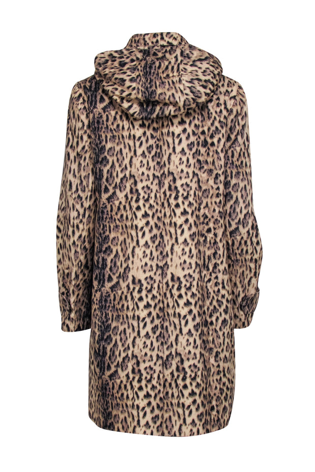 Current Boutique-J.Crew - Beige & Black Leopard Print Hooded Trench Coat Sz 8