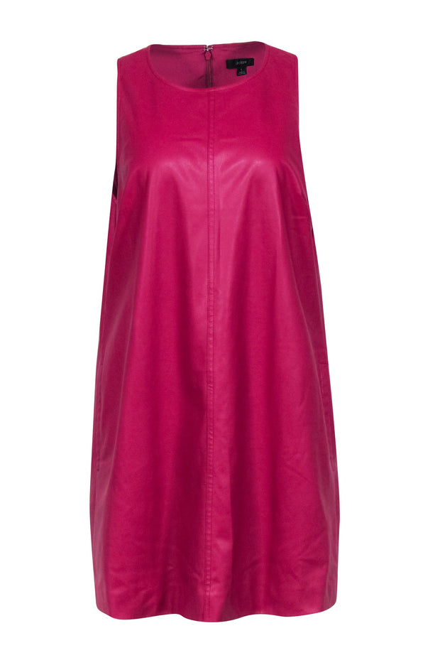 Current Boutique-J.Crew - Hot Pink Faux Leather Sleeveless Shift Dress Sz L