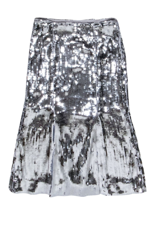 Current Boutique-J.Crew Collection - Silver Sequin Slit Detail Skirt Sz 10