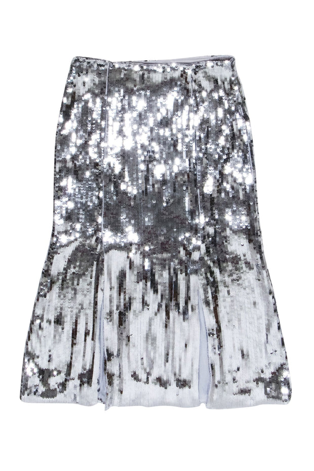Current Boutique-J.Crew Collection - Silver Sequin Slit Detail Skirt Sz 10