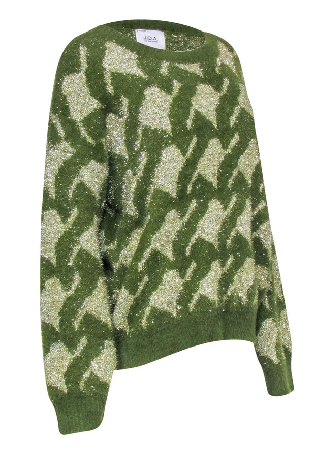 Current Boutique-J.O.A. - Green & Gold Metallic Crewneck Sweater