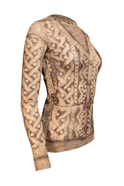 Current Boutique-Jean Paul Gaultier - Beige & Brown Print Mesh Long Sleeve Top Sz M