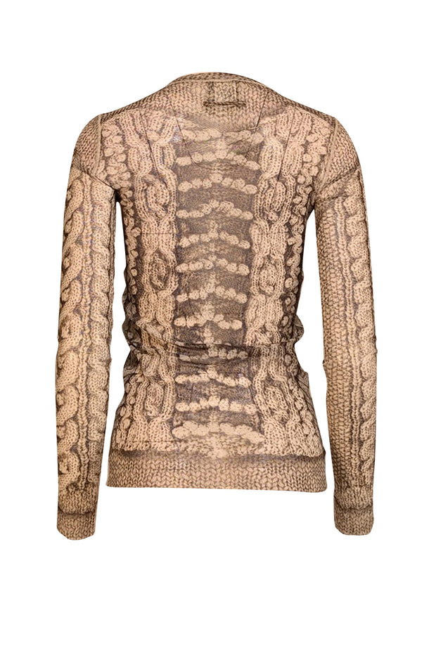 Current Boutique-Jean Paul Gaultier - Beige & Brown Print Mesh Long Sleeve Top Sz M