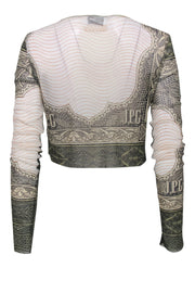 Current Boutique-Jean Paul Gaultier - Olive Green & Cream $100 Bill Mesh Vintage Top Sz XXL