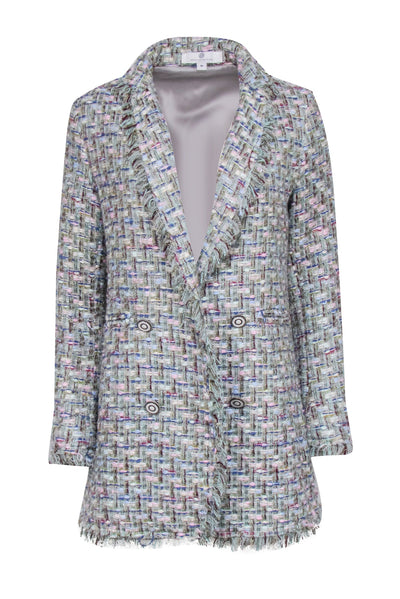 Current Boutique-Jean Pierre - Green Multicolor Tweed Jacket w/ Fringe Trim Sz M