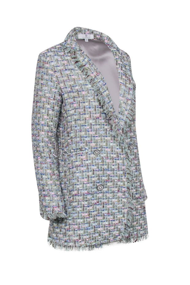 Current Boutique-Jean Pierre - Green Multicolor Tweed Jacket w/ Fringe Trim Sz M