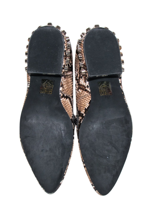 Current Boutique-Jeffrey Campbell - Taupe & Brown Snake Print Loafers w/ Stud Accent Sz 7M