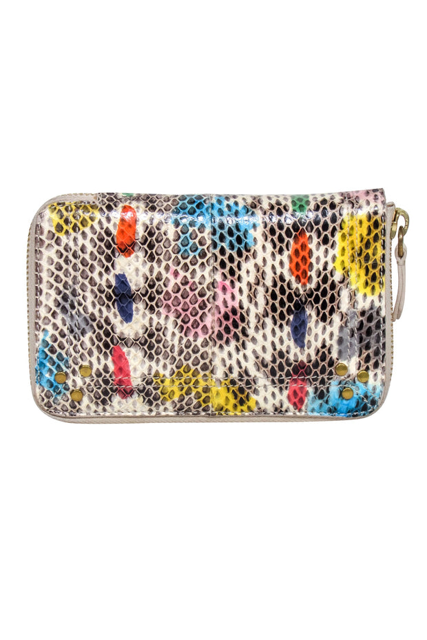 Current Boutique-Jerome Dreyfuss - Beige & Multi Color Snake Skin Print Wallet