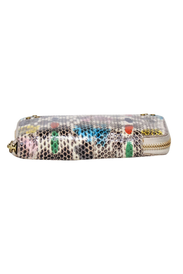 Current Boutique-Jerome Dreyfuss - Beige & Multi Color Snake Skin Print Wallet