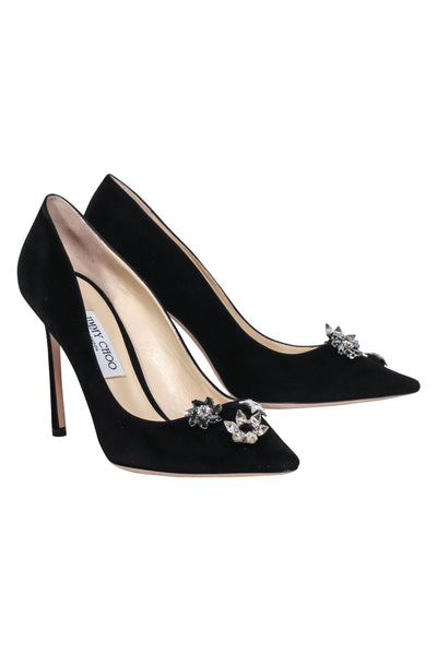 Current Boutique-Jimmy Choo - Black Suede Dempsey Pumps w/ Toe Charms Sz 10