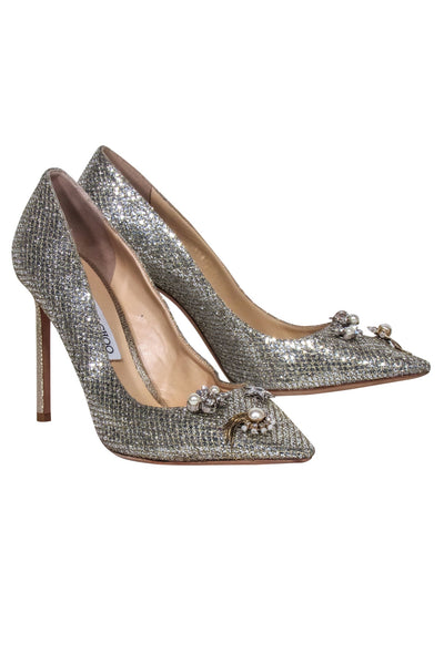Current Boutique-Jimmy Choo - Silver & Champagne Crystal Dempsey Pumps Sz 10