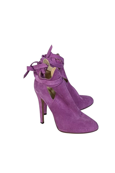 Current Boutique-Jimmy Choo - Purple Suede Wrap-Around Ankle Heels Sz 6