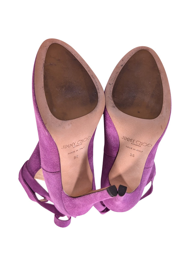 Current Boutique-Jimmy Choo - Purple Suede Wrap-Around Ankle Heels Sz 6
