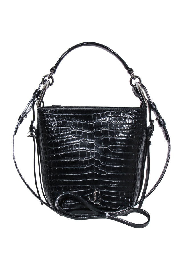 Current Boutique-Jimmy Choo - Black Patent Croc Texture Mini Bucket Bag