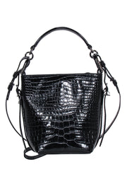Current Boutique-Jimmy Choo - Black Patent Croc Texture Mini Bucket Bag