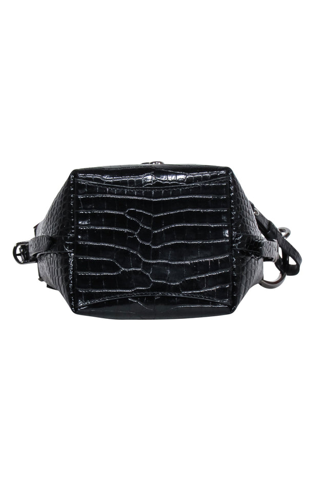 Current Boutique-Jimmy Choo - Black Patent Croc Texture Mini Bucket Bag