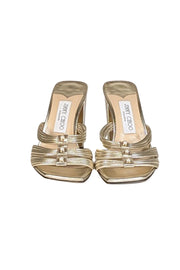 Current Boutique-Jimmy Choo - Gold Strappy Square Toe Mule Pumps Sz 7.5